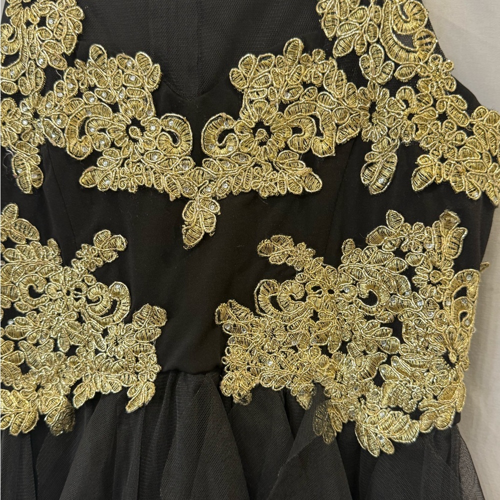 Rare Editions Black Dress with Gold Embellishments Girls Size 14 Formal Dance - Picture 2 of 10